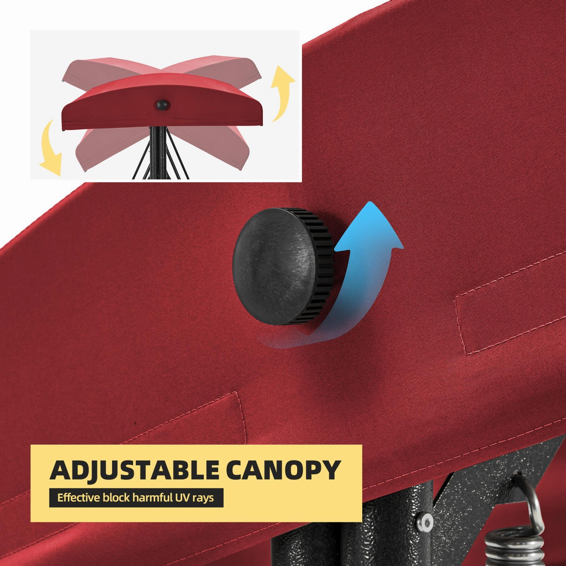 Homrest 3-Seat Patio Swing with Adjustable Canopy and Backrest, Wine Red