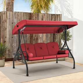 Homrest 3-Seat Patio Swing with Adjustable Canopy and Backrest, Wine Redoutdoor patio furniture set