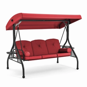 Homrest 3-Seat Porch Swing with Adjustable Canopy and Backrest, Wine Redoutdoor patio furniture set
