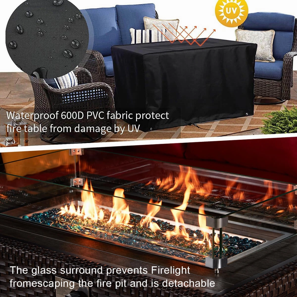 Homrest 44" Outdoor Propane Gas Fire Pit Table 50000 BTU Auto-Ignition w/ Windguard, Brown