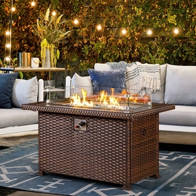 Homrest 44" Outdoor Propane Gas Fire Pit Table 50000 BTU Auto-Ignition w/ Windguard, Brownportable outdoor fire pit with lid
