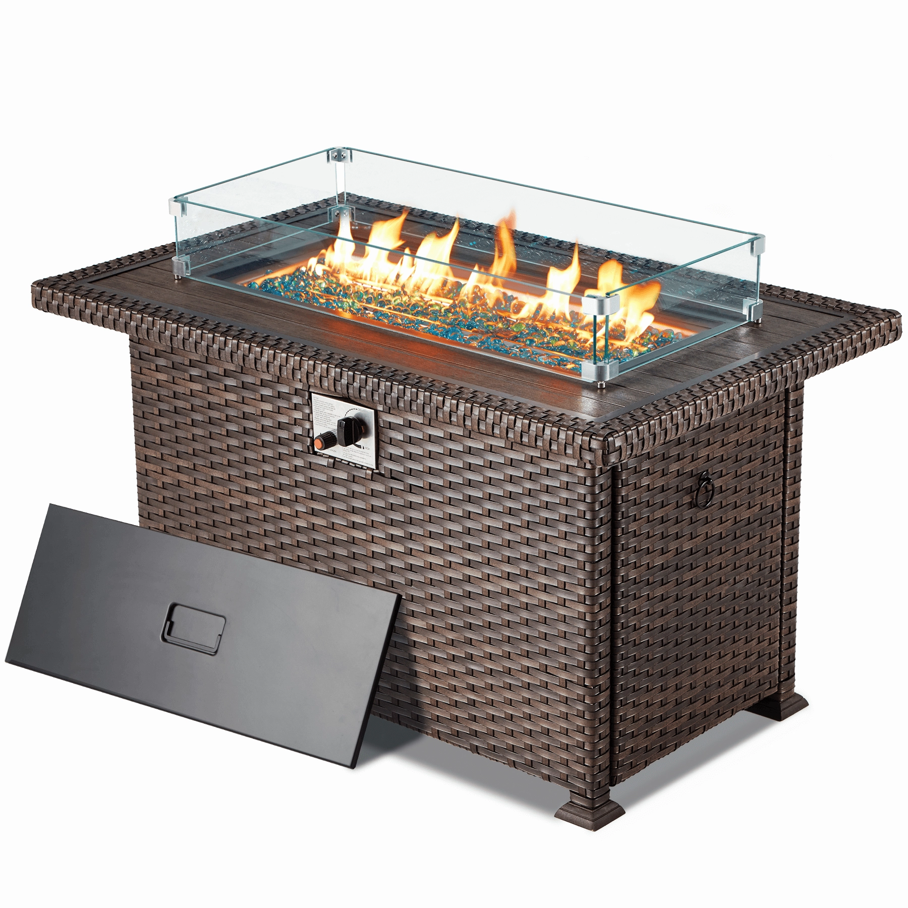 Homrest 44" Outdoor Propane Gas Fire Pit Table 50000 BTU Auto-Ignition w/ Windguard, Brown