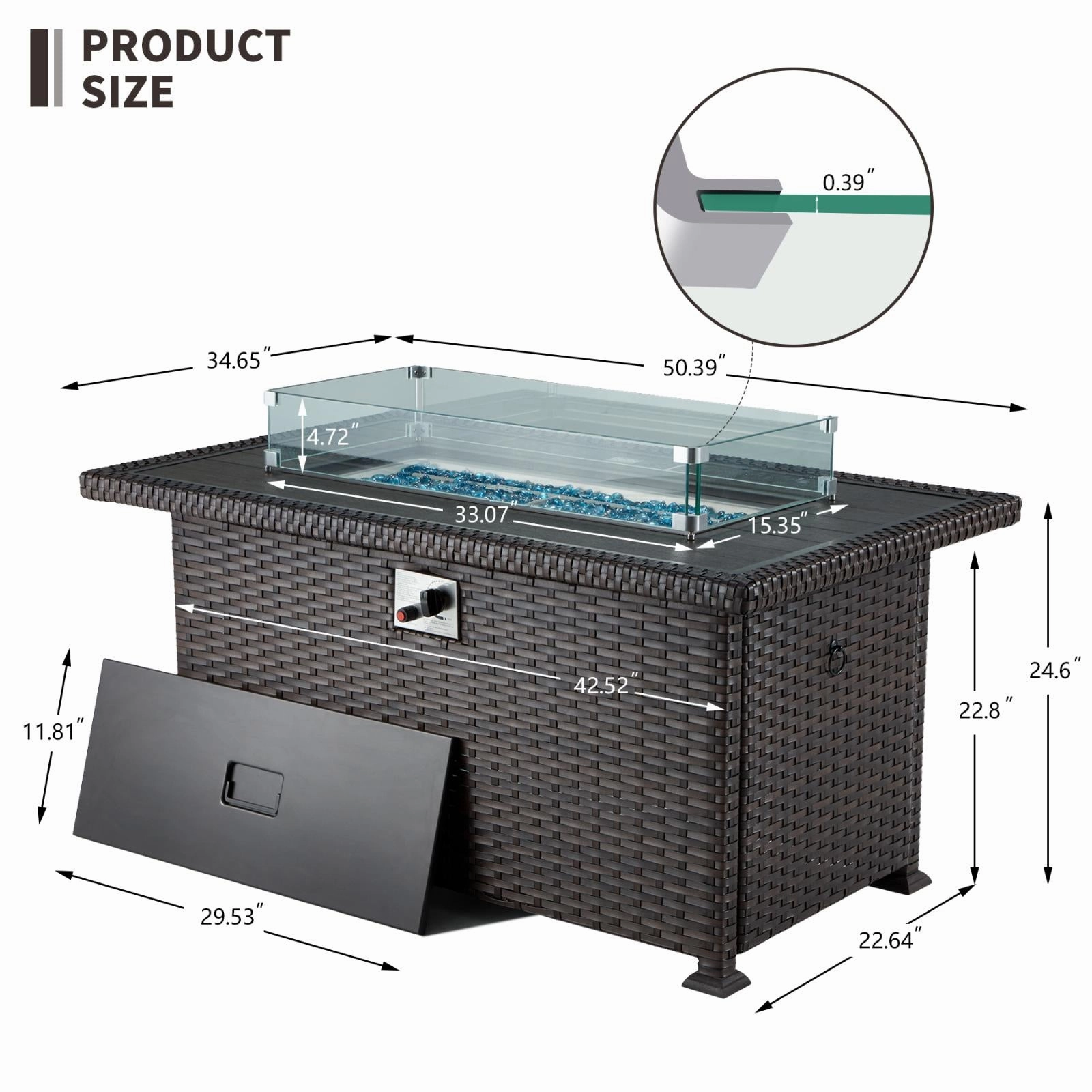 Homrest 44" Outdoor Propane Gas Fire Pit Table 50000 BTU Auto-Ignition w/ Windguard, Brown