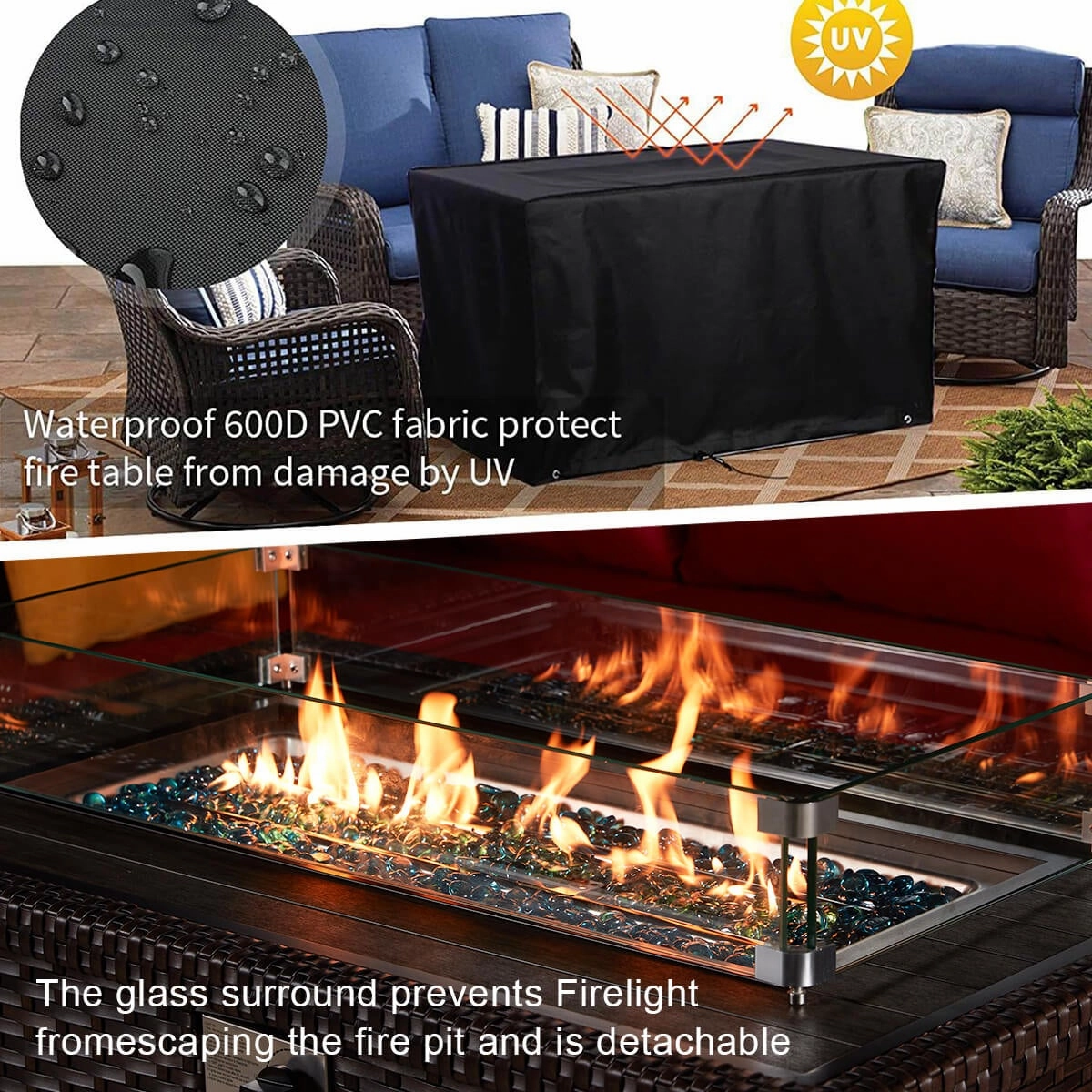 Homrest 44" Outdoor Propane Gas Fire Pit Table 50000 BTU Auto-Ignition w/ Windguard, Brown