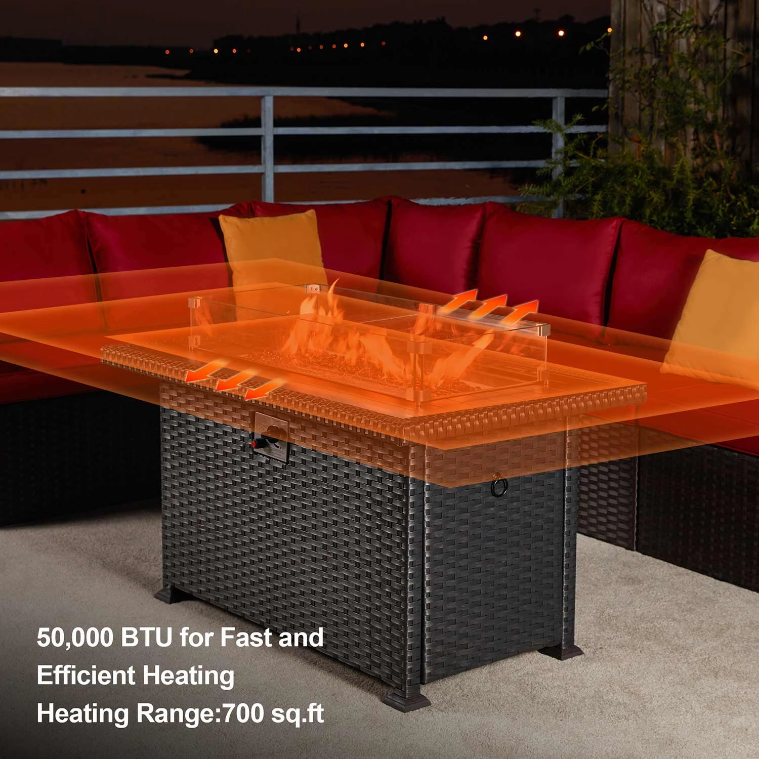 Homrest 44" Patio Propane Fire Pit Table, 50000 BTU Auto-Ignition, Black