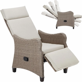 Homrest Outdoor Recliner Chair, Rattan Lounge Chair with Removable Cushion, Beigeoutdoor patio furniture set