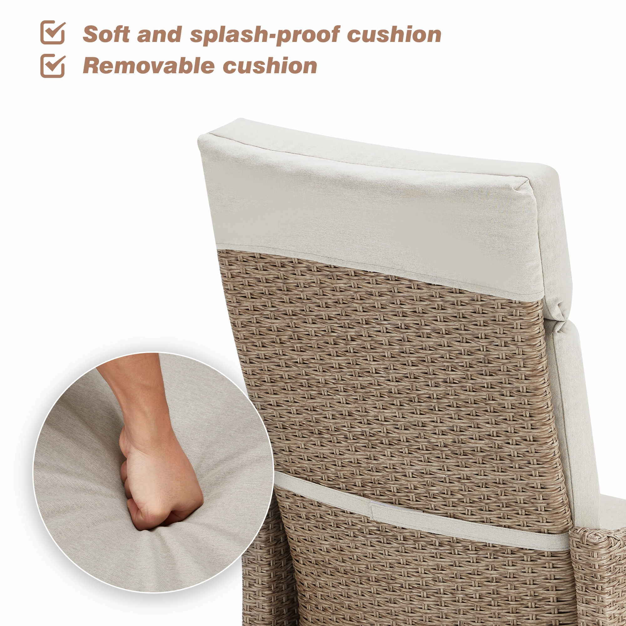 Homrest Outdoor Recliner Chair, Rattan Lounge Chair with Removable Cushion, Beige