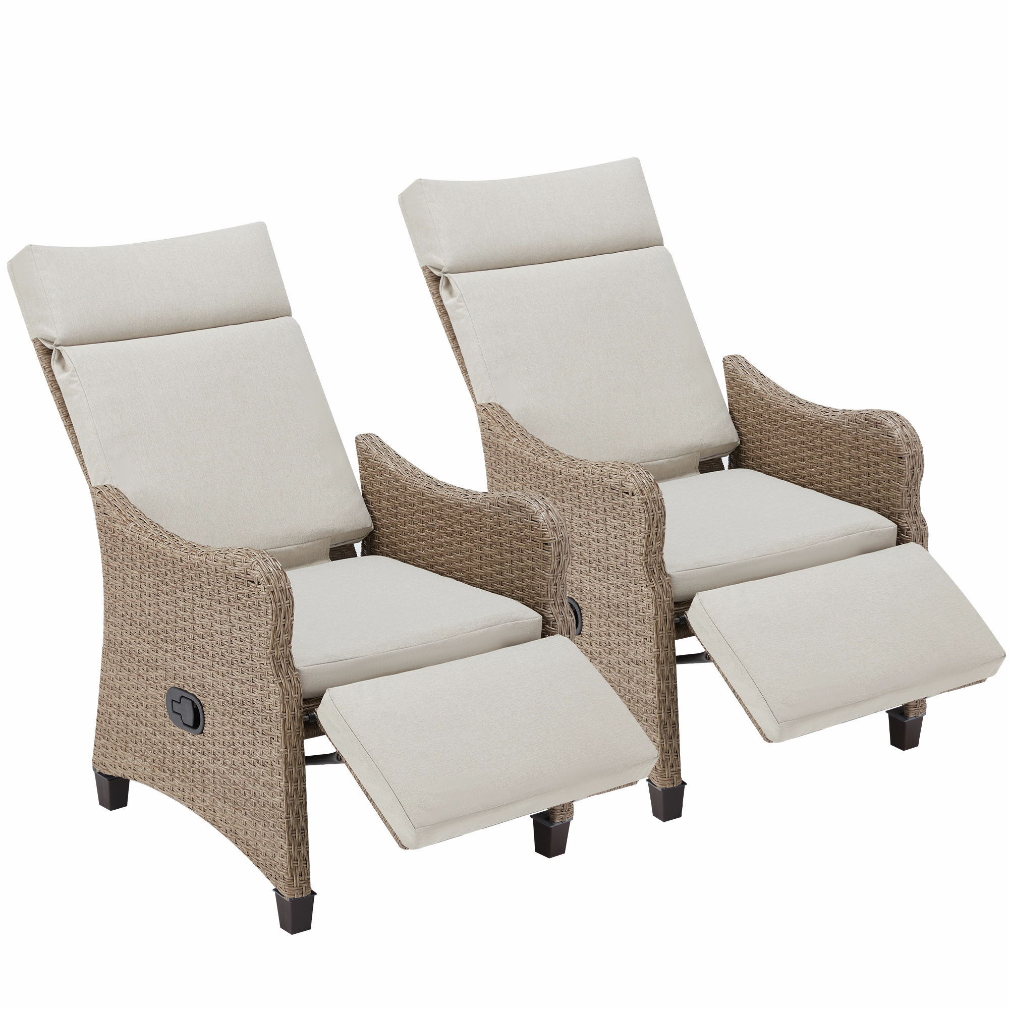Homrest Outdoor Recliner Chair Set of 2, Rattan Lounge Chair with Removable Cushion, Beige