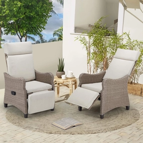 Homrest Outdoor Recliner Chair Set of 2, Rattan Lounge Chair with Removable Cushion, Beigeoutdoor patio furniture set