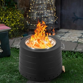 Homrest Smokeless 19.5 in Patio Fire Pit with Removable Ash Pan, Blackportable outdoor fire pit with lid