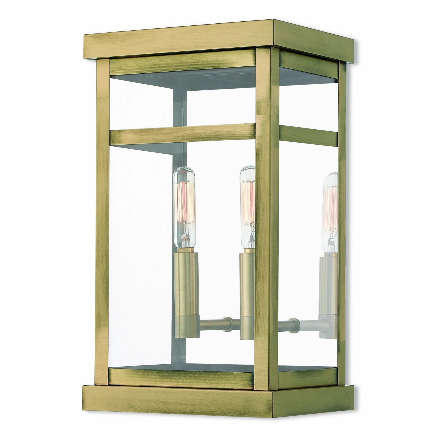 Hopewell Two Light Outdoor Wall Lantern Antique Brass w/ Polished Chrome Stainless SteelOutdoor wall sconces with motion sensor
