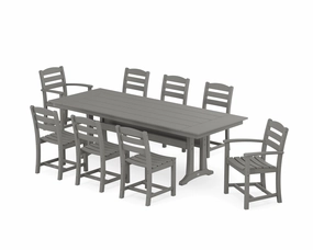 La Casa Caf 9-Piece Farmhouse Dining Set with Trestle Legsoutdoor patio furniture set