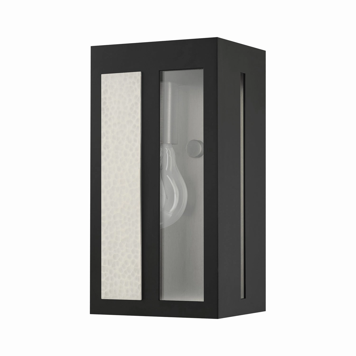 Lafayette One Light Outdoor Wall Lantern Black w/ Hammered Brushed Nickel Panels