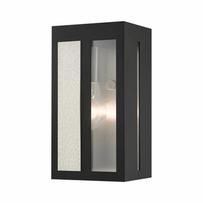Lafayette One Light Outdoor Wall Lantern Black w/ Hammered Brushed Nickel PanelsOutdoor wall sconces with motion sensor