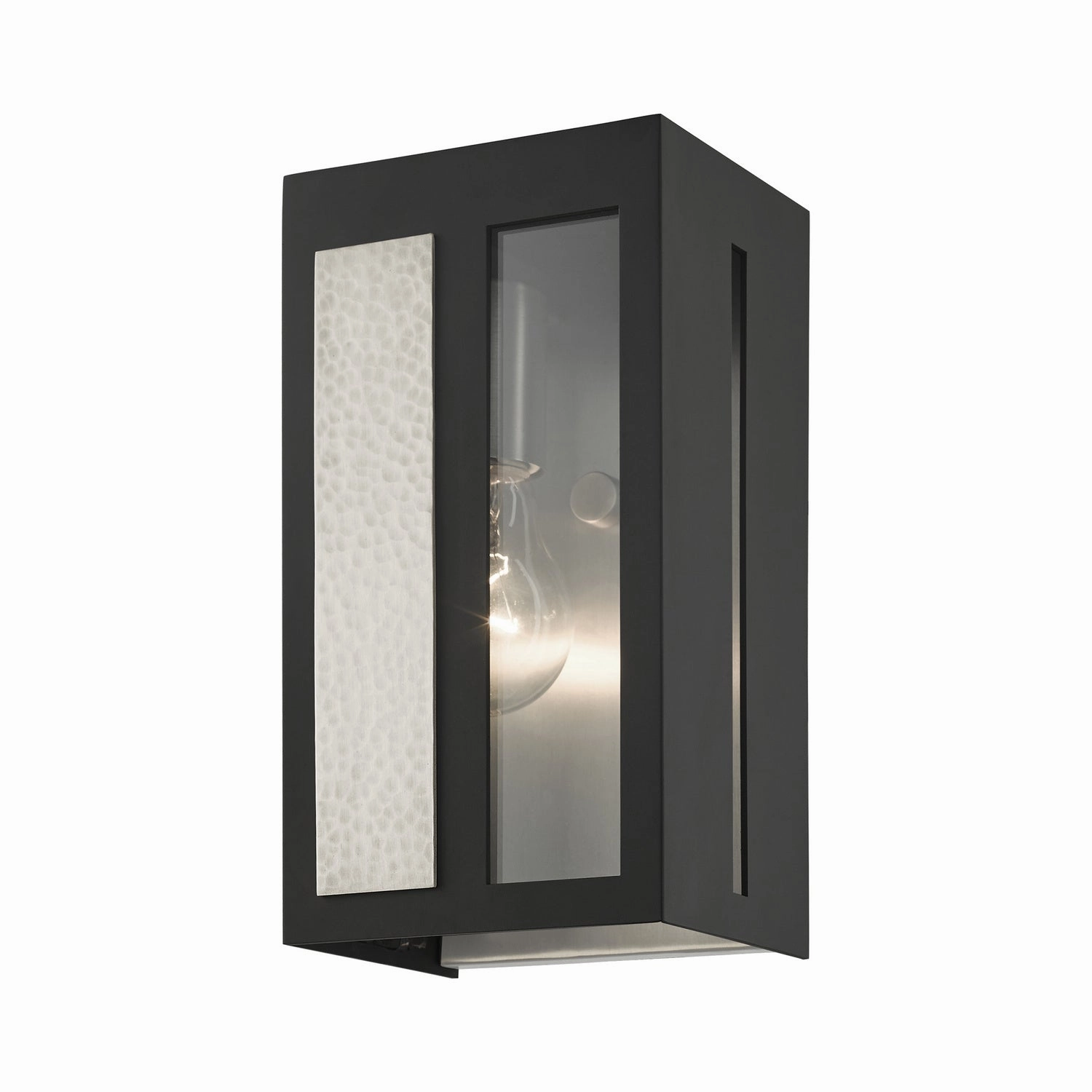 Lafayette One Light Outdoor Wall Lantern Black w/ Hammered Brushed Nickel Panels