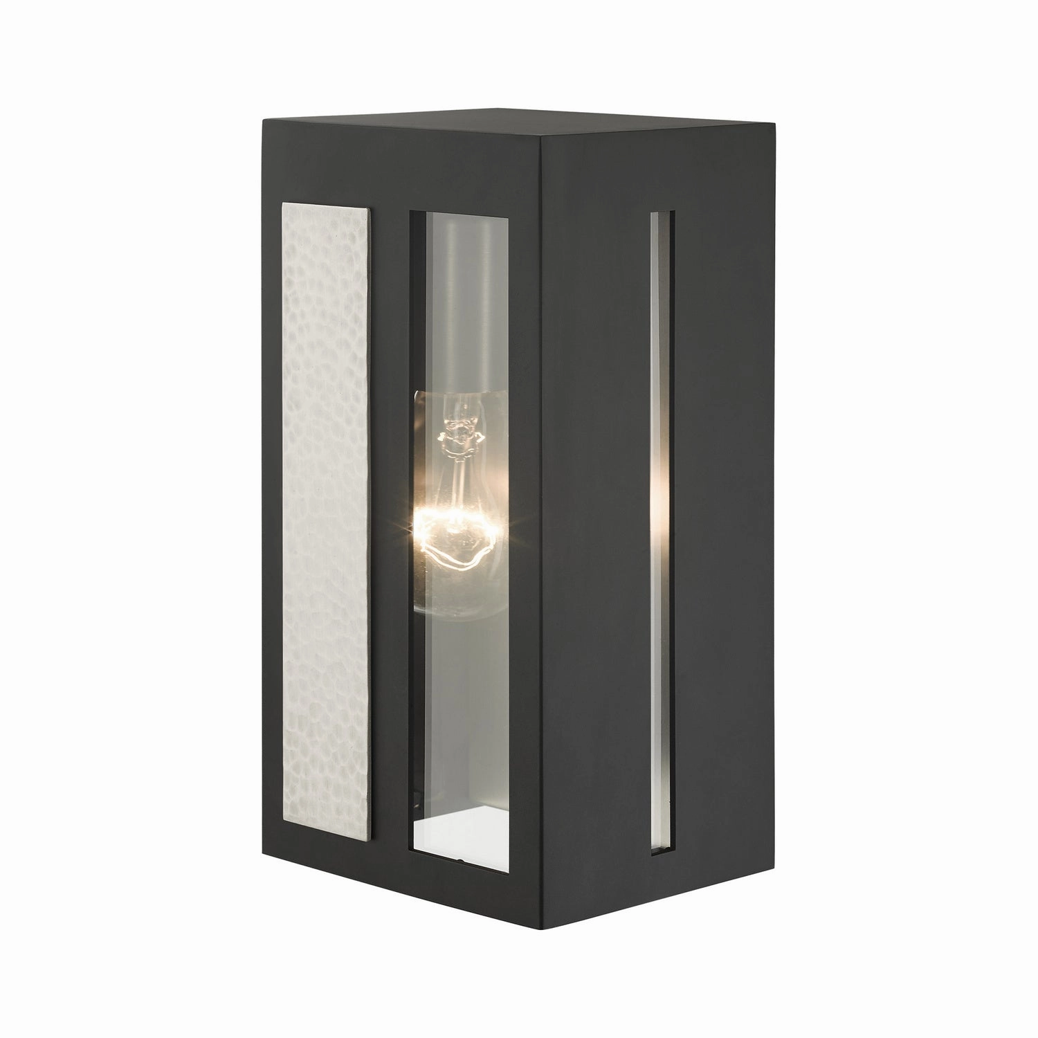 Lafayette One Light Outdoor Wall Lantern Black w/ Hammered Brushed Nickel Panels