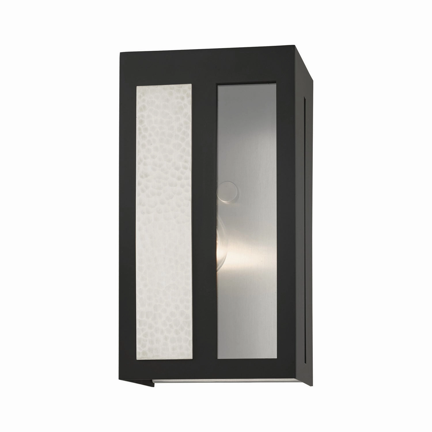 Lafayette One Light Outdoor Wall Lantern Black w/ Hammered Brushed Nickel Panels