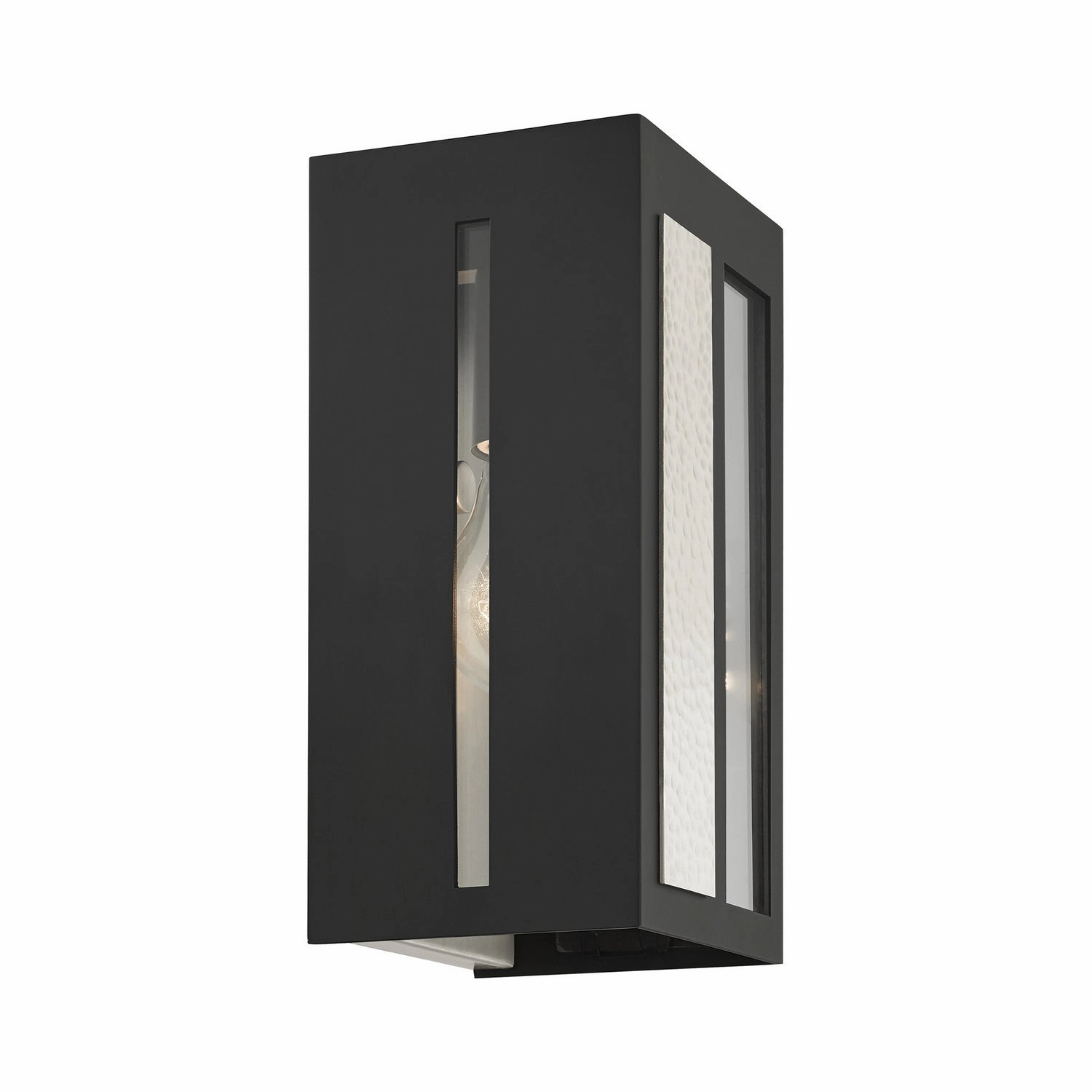 Lafayette One Light Outdoor Wall Lantern Black w/ Hammered Brushed Nickel Panels