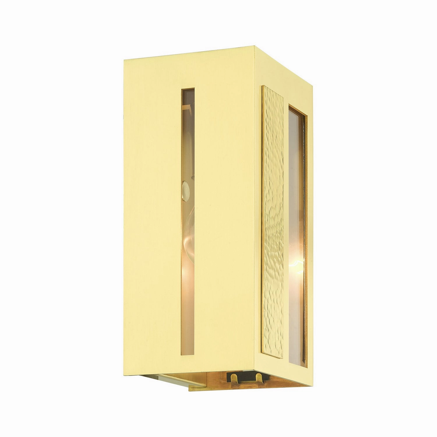 Lafayette One Light Outdoor Wall Lantern Satin Brass w/ Hammered Polished Brass Panels