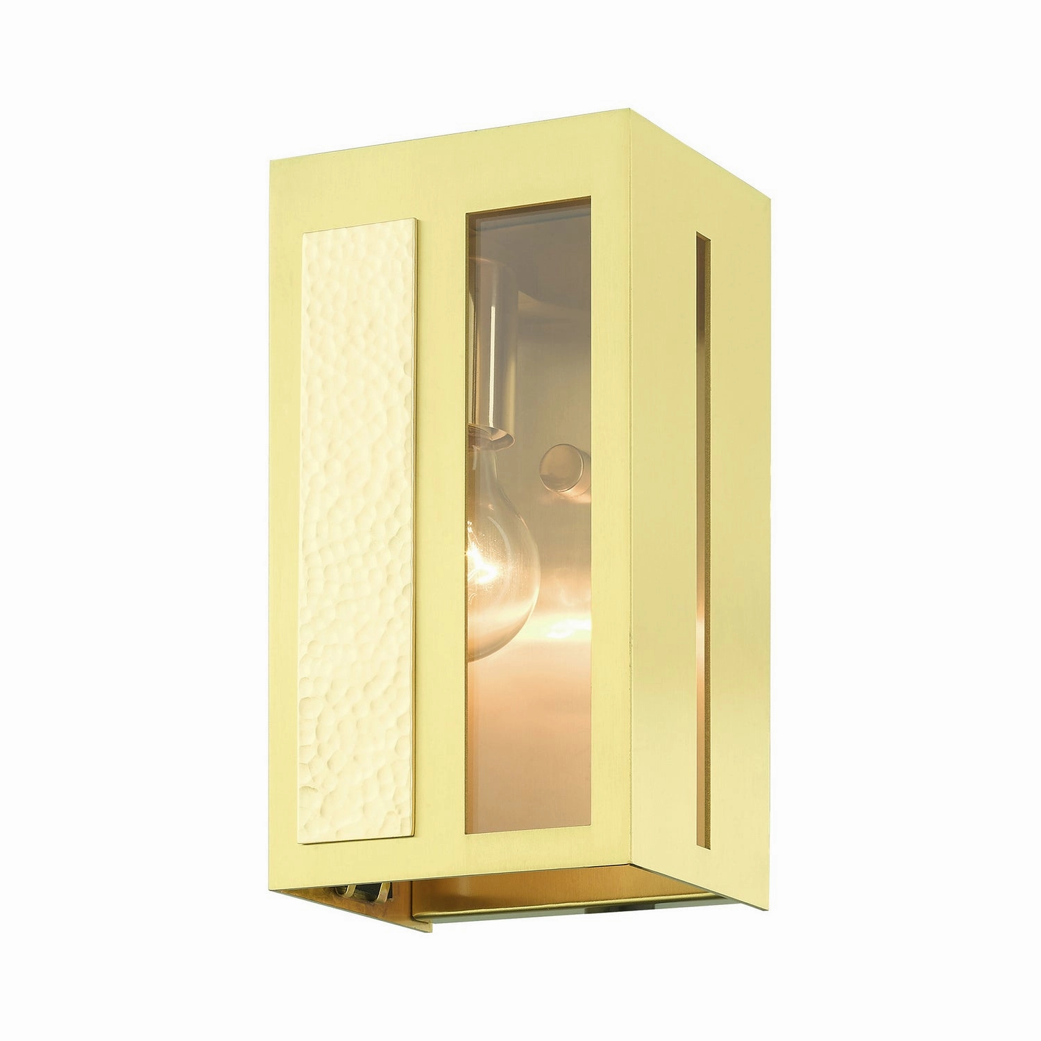 Lafayette One Light Outdoor Wall Lantern Satin Brass w/ Hammered Polished Brass Panels