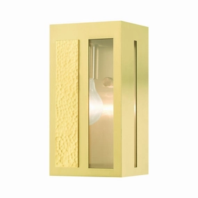Lafayette One Light Outdoor Wall Lantern Satin Brass w/ Hammered Polished Brass PanelsOutdoor wall sconces with motion sensor