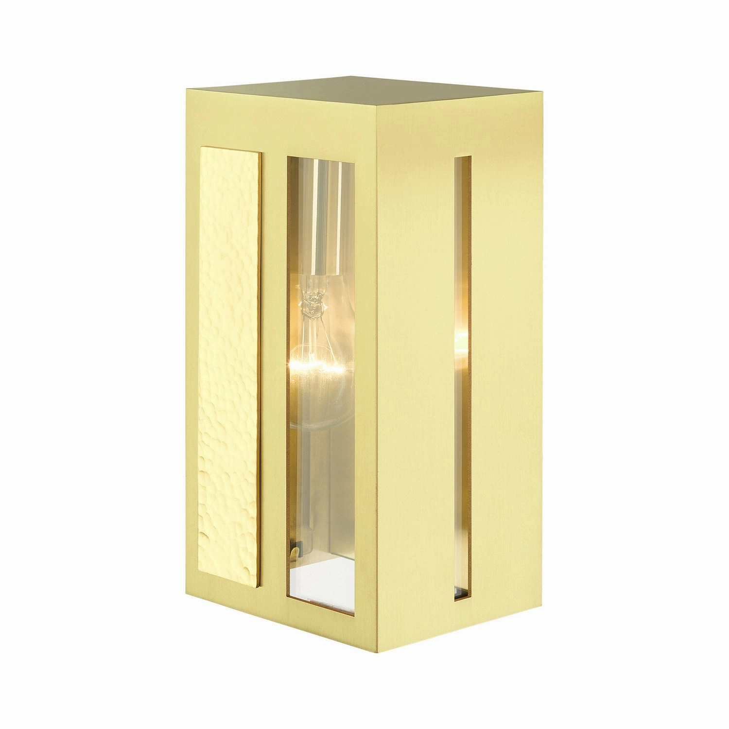 Lafayette One Light Outdoor Wall Lantern Satin Brass w/ Hammered Polished Brass Panels