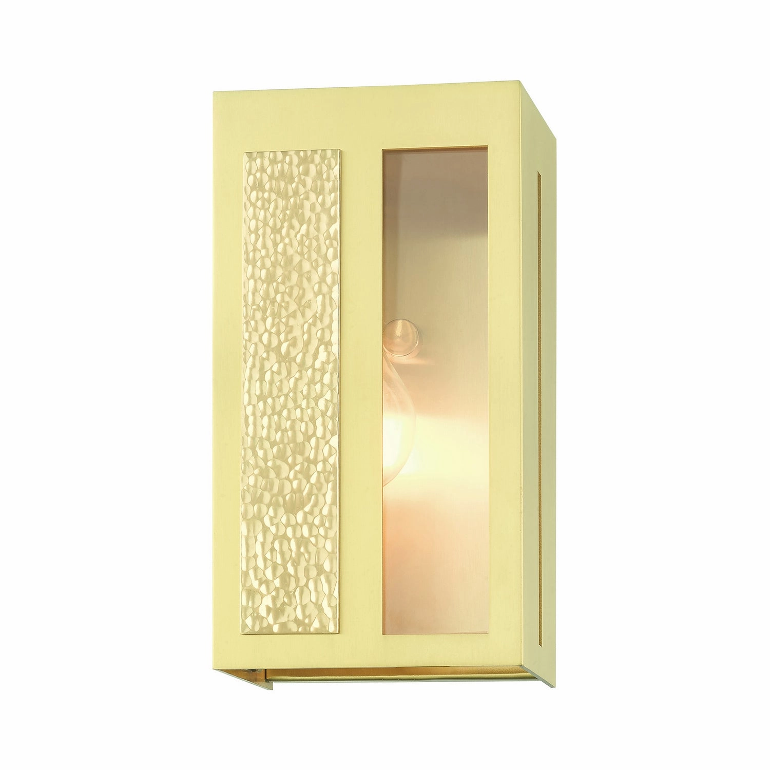 Lafayette One Light Outdoor Wall Lantern Satin Brass w/ Hammered Polished Brass Panels
