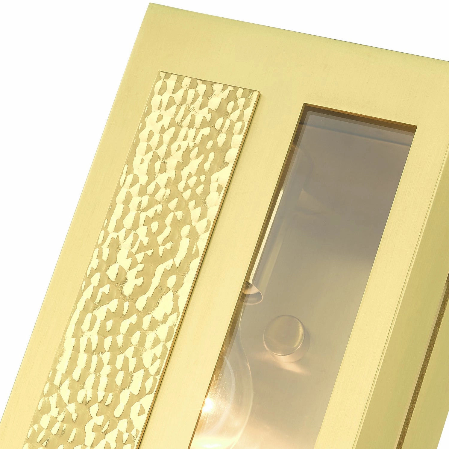 Lafayette One Light Outdoor Wall Lantern Satin Brass w/ Hammered Polished Brass Panels