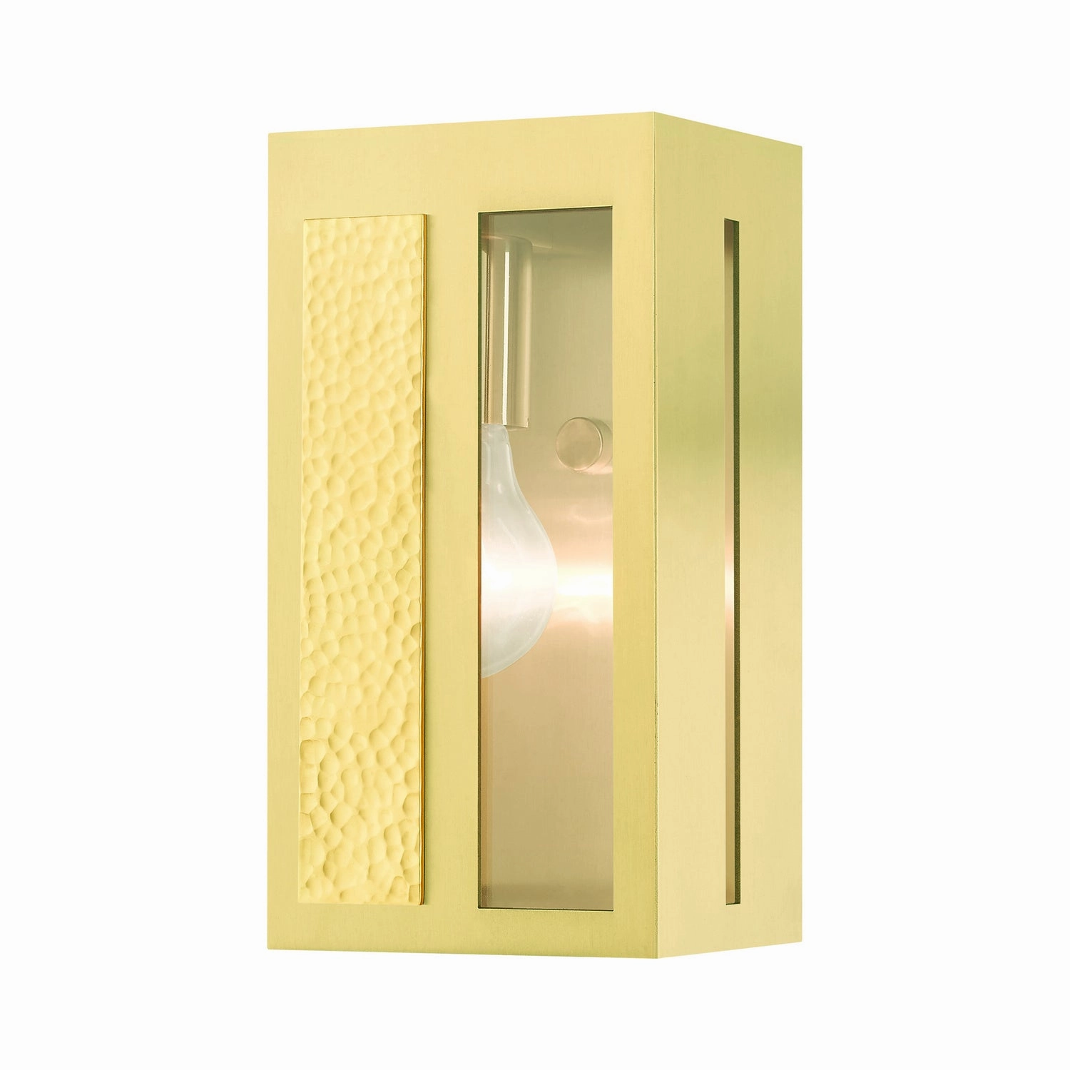 Lafayette One Light Outdoor Wall Lantern Satin Brass w/ Hammered Polished Brass PanelsOutdoor wall sconces with motion sensor