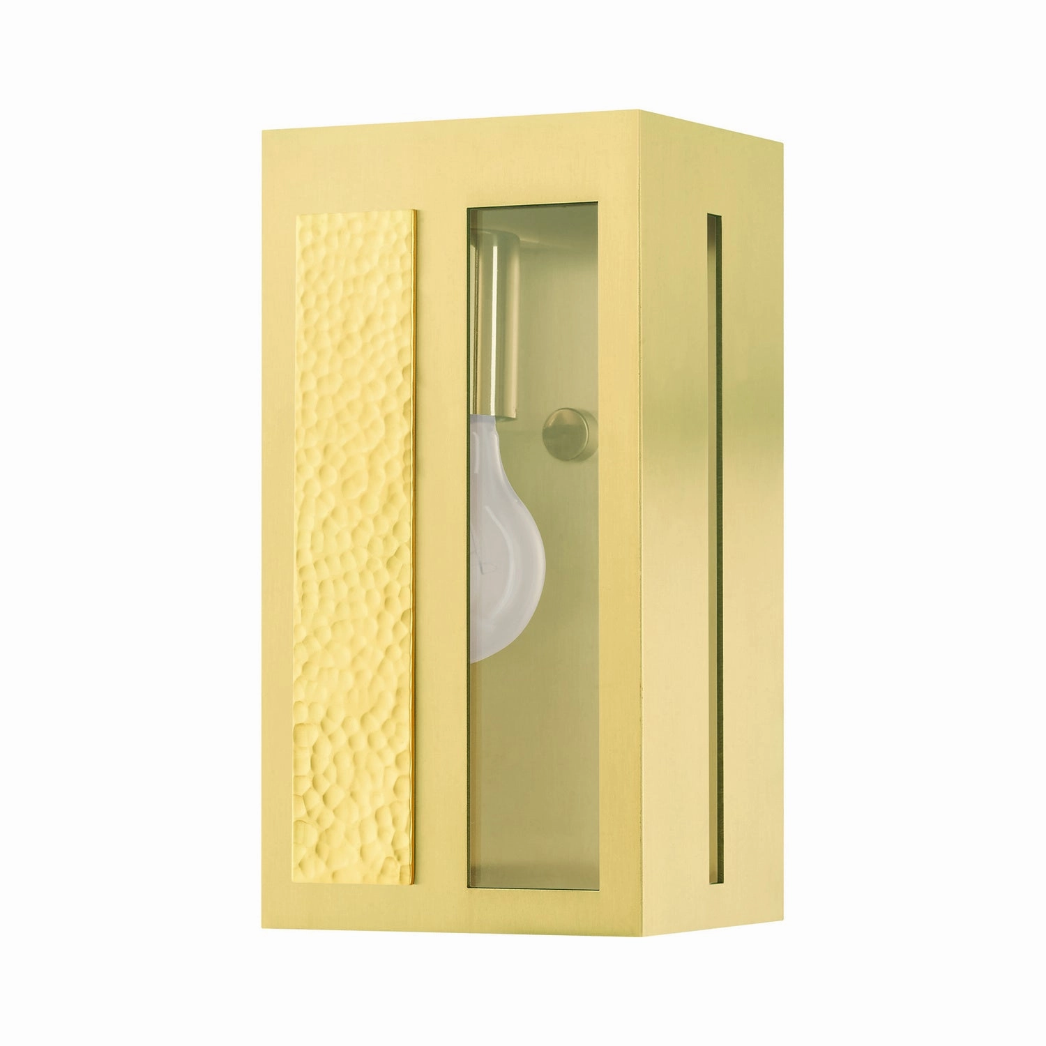 Lafayette One Light Outdoor Wall Lantern Satin Brass w/ Hammered Polished Brass Panels