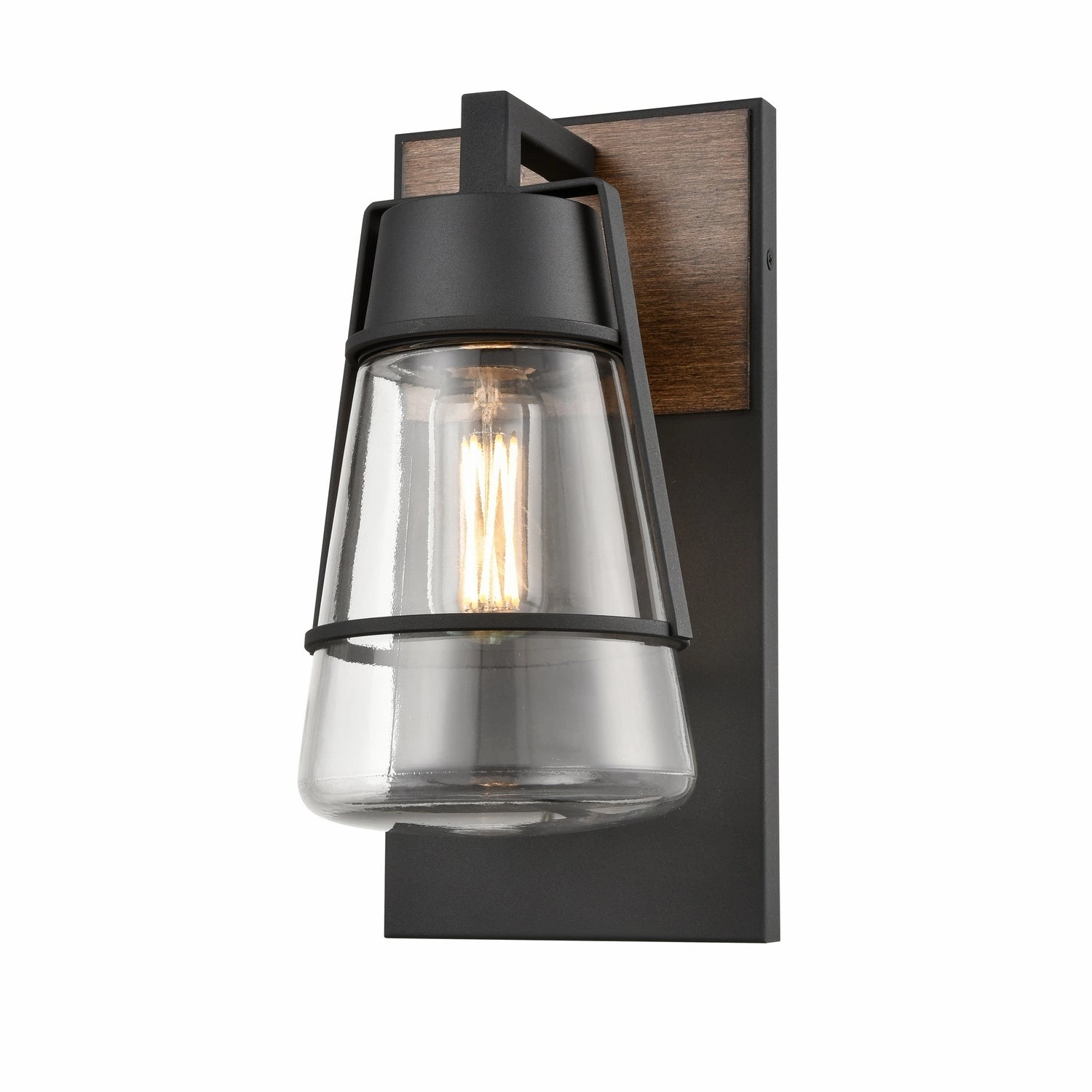 Lake Of The Woods Outdoor One Light Wall Sconce Black/Ironwood On Metal w/Clear GlassOutdoor wall sconces with motion sensor
