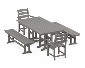 Lakeside 5-Piece Farmhouse Dining Set with Benchesoutdoor patio furniture set