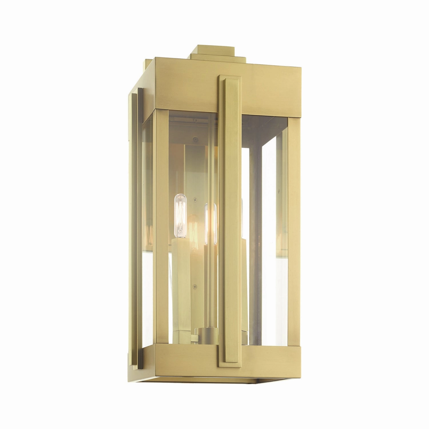 Lexington Three Light Outdoor Wall Lantern Natural Brass