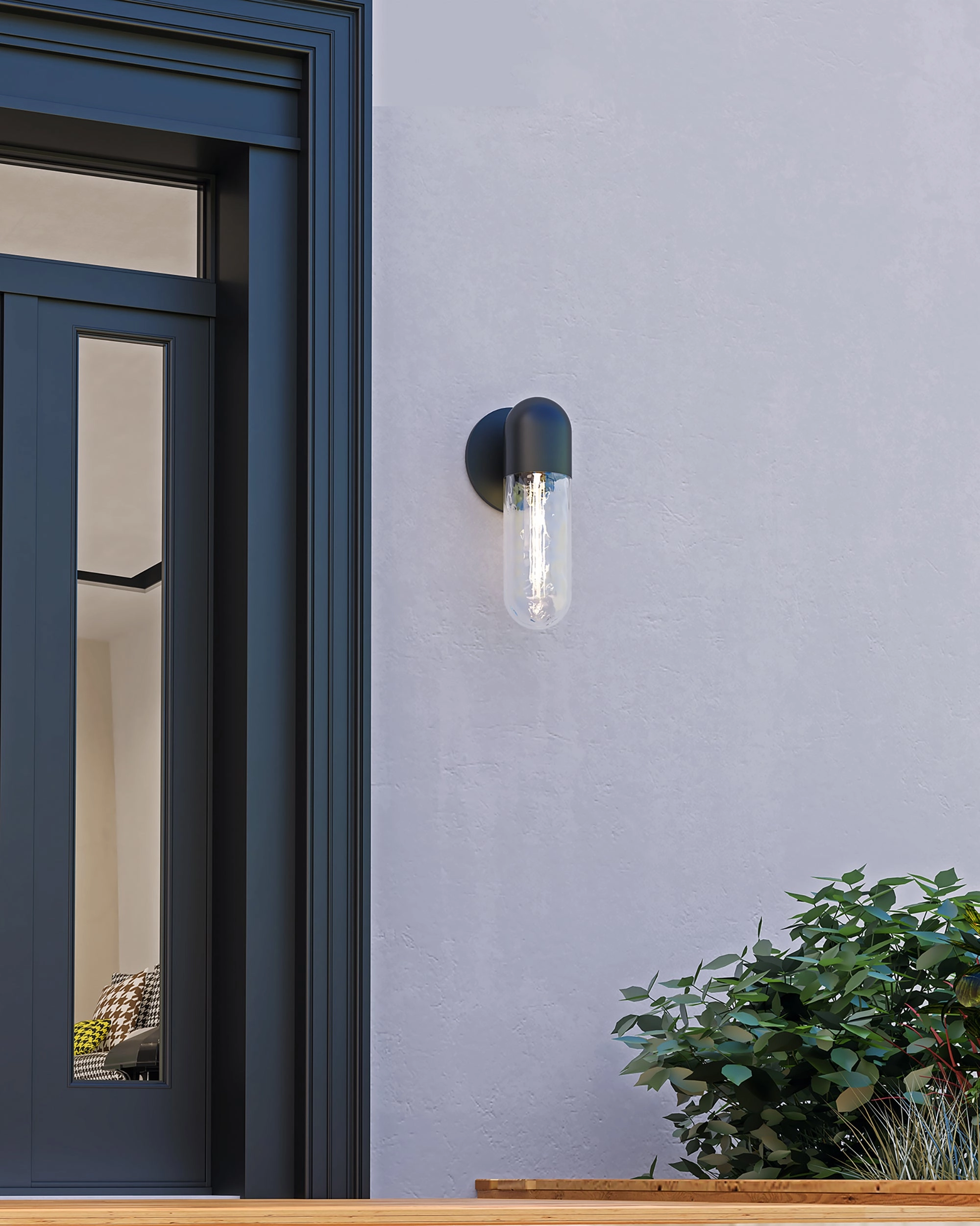 Lima One Light Exterior Wall Mount Black/Clear Water Glass
