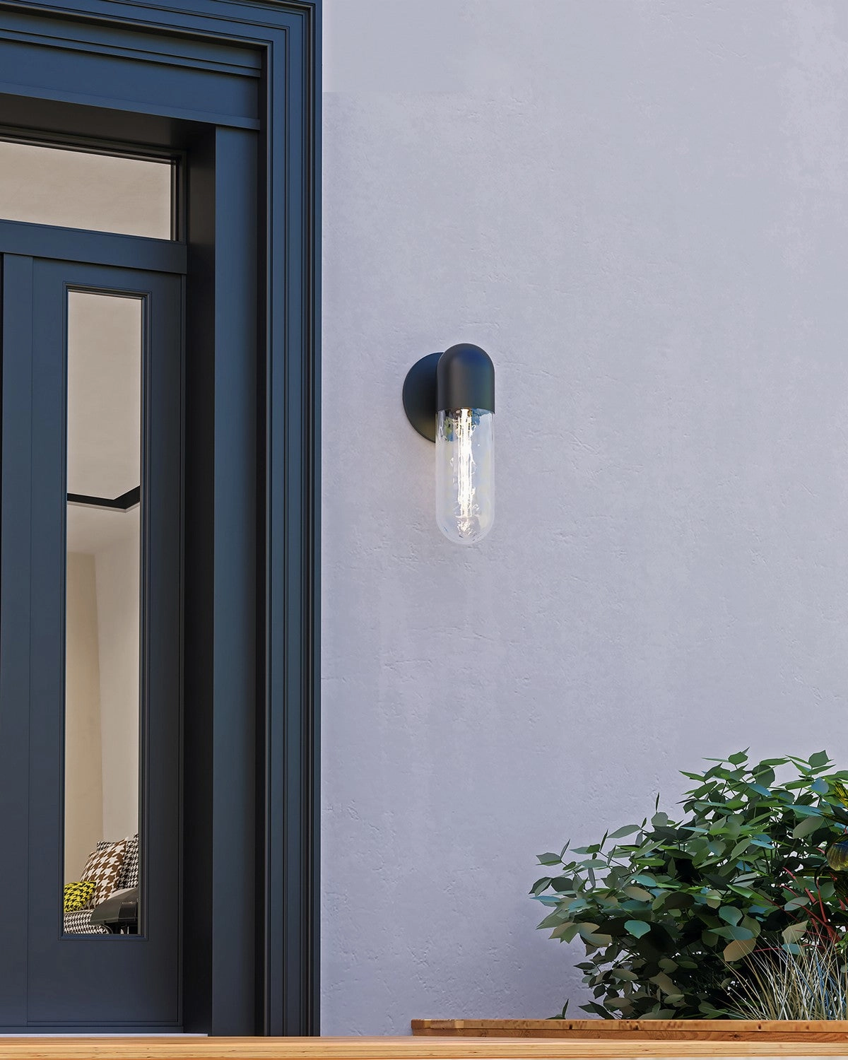 Lima One Light Exterior Wall Mount Black/Clear Water Glass