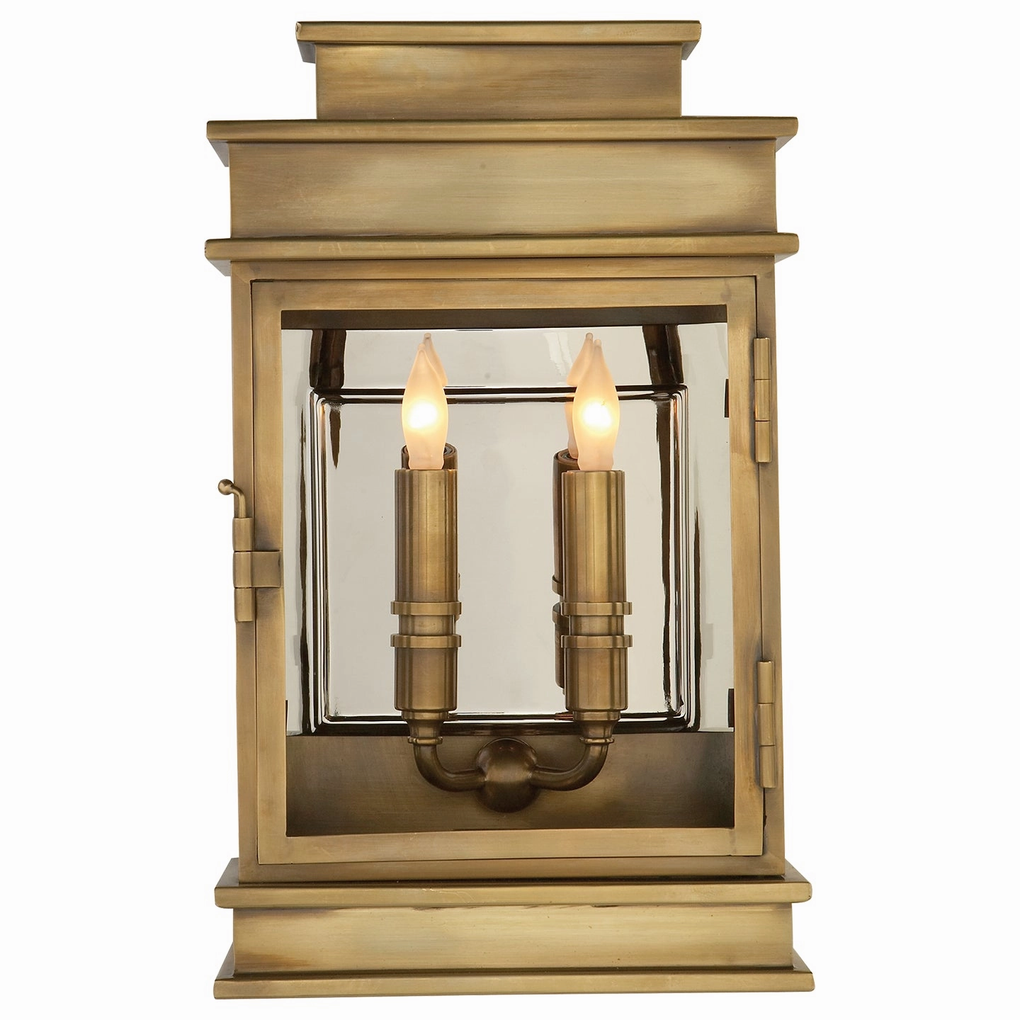 Linear Lantern Two Light Linear Lantern Antique-Burnished BrassOutdoor wall sconces with motion sensor