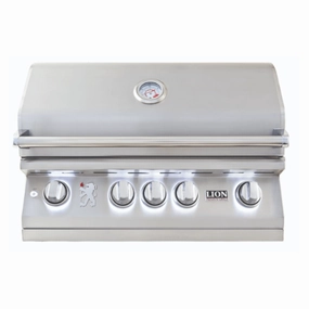 Lion Grills L-75000 32-Inch Premium Gas Built-In Grill stainless steel BBQ grill with side table
