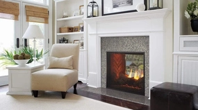 Majestic Fortress See-Through 36" Direct Vent Gas Fireplace ODFORTG-36stone-look outdoor patio fireplace