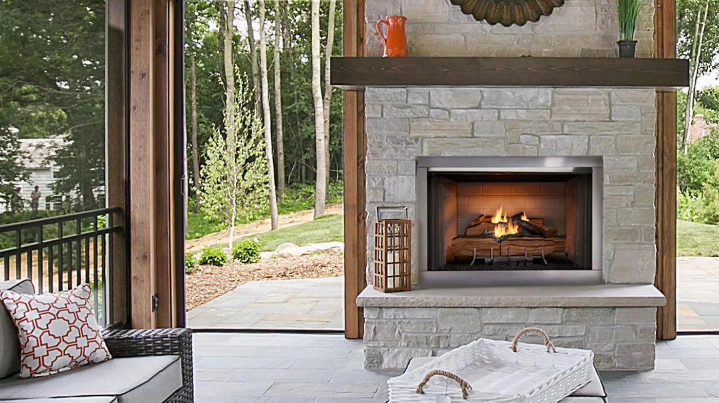 Majestic Vesper 36" Outdoor Vent-Free Gas Fireplace Firebox VOFB36stone-look outdoor patio fireplace