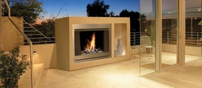 Marquis by Kingsman Aurora 42-inch Zero Clearance Outdoor Gas Fireplace OFP42stone-look outdoor patio fireplace