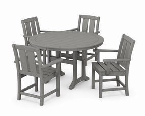 Mission 5-Piece Round Dining Set with Trestle Legsoutdoor patio furniture set
