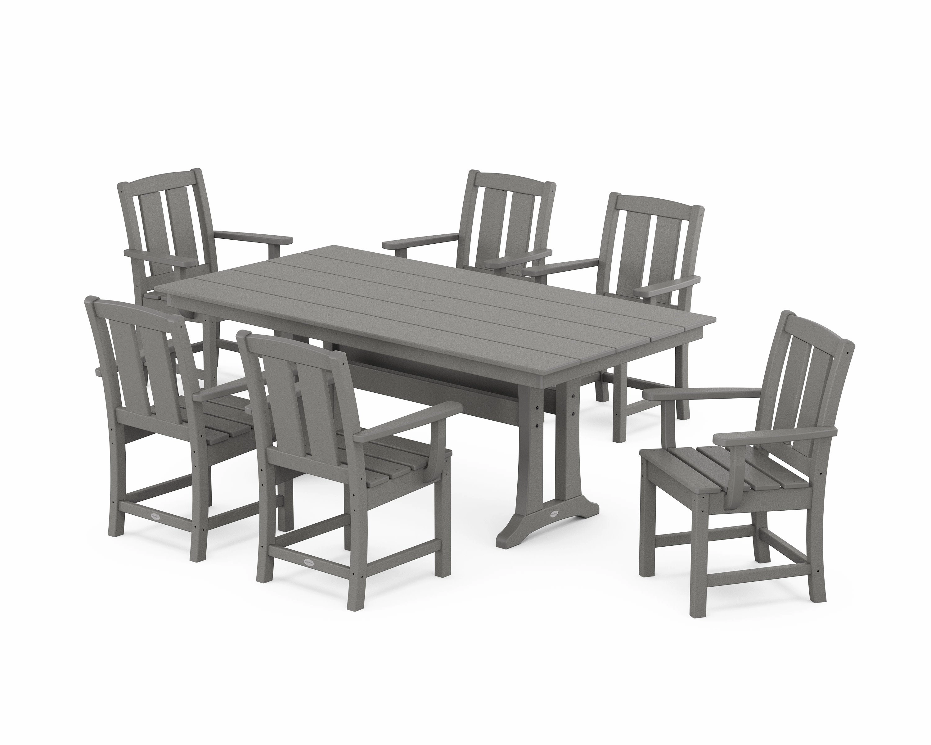 Mission Arm Chair 7-Piece Farmhouse Dining Set with Trestle Legsoutdoor patio furniture set