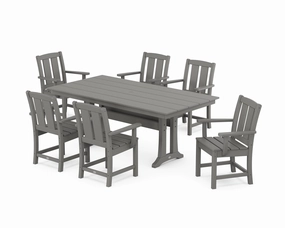 Mission Arm Chair 7-Piece Farmhouse Dining Set with Trestle Legsoutdoor patio furniture set