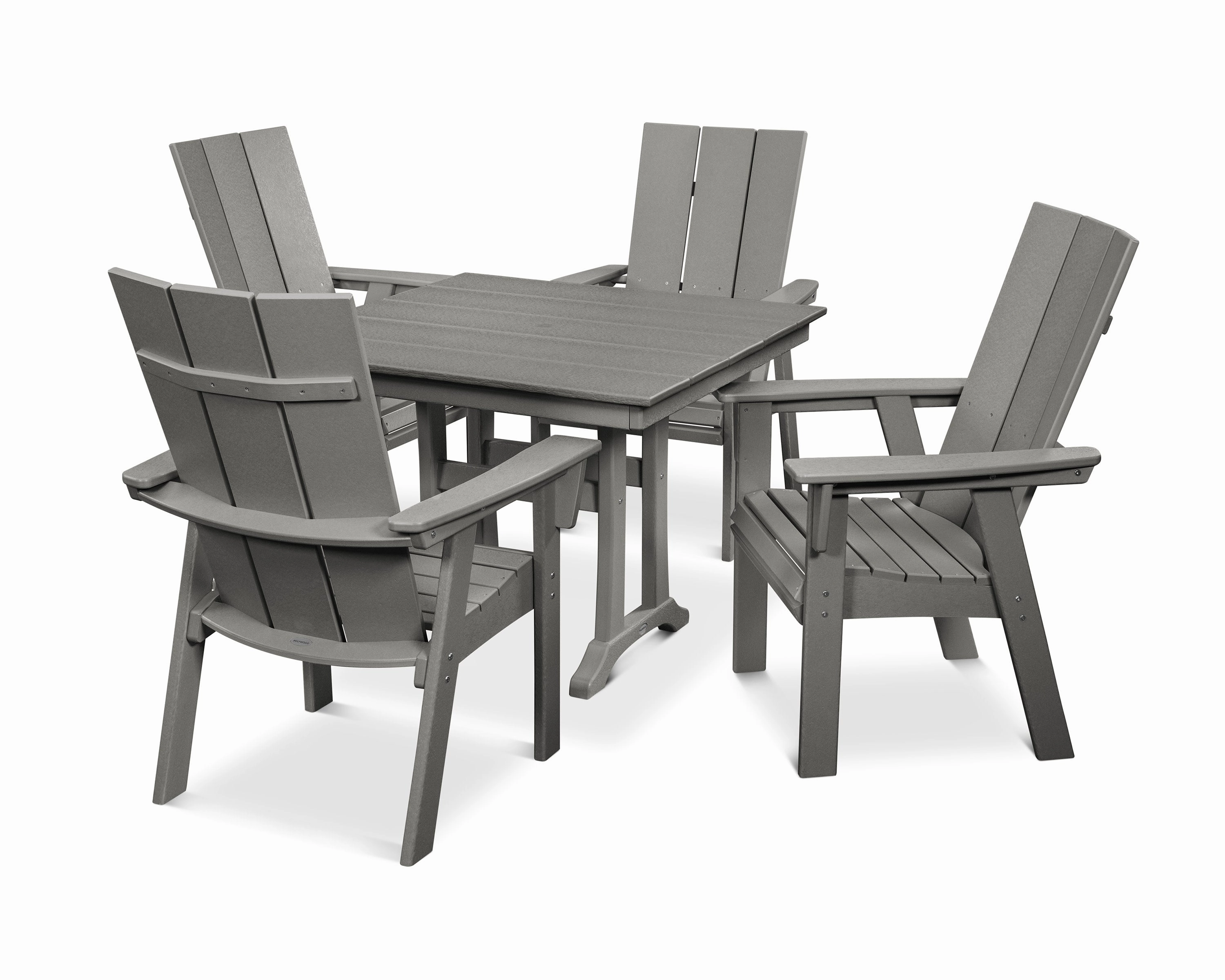 Modern Curveback Adirondack 5-Piece Farmhouse Trestle Dining Setoutdoor patio furniture set