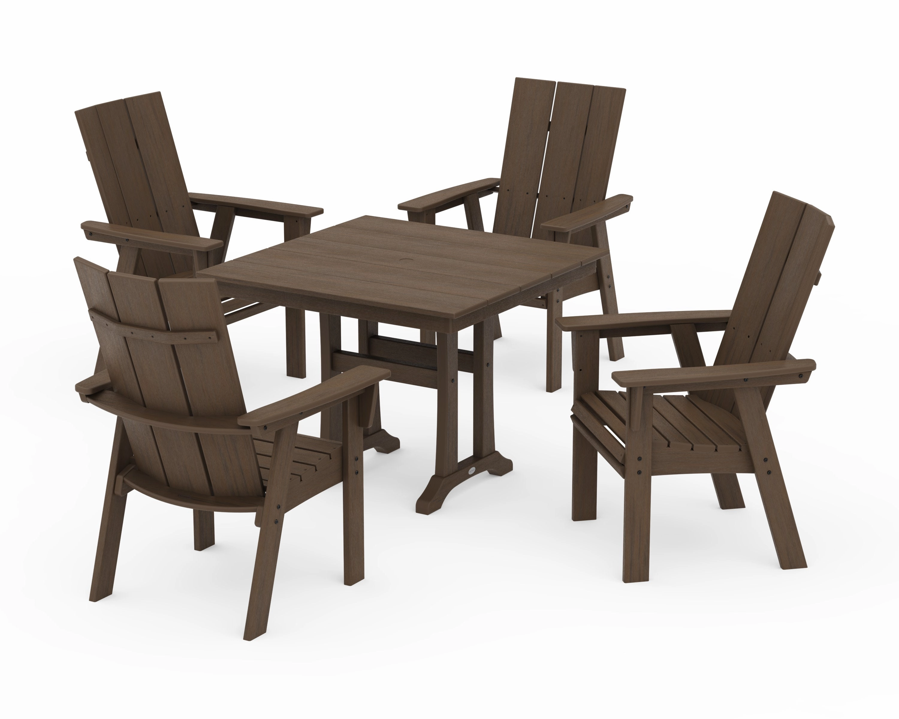 Modern Curveback Adirondack 5-Piece Farmhouse Trestle Dining Set