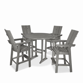 Modern Curveback Adirondack 5-Piece Nautical Trestle Bar SetHDPE eco-friendly polywood furniture set