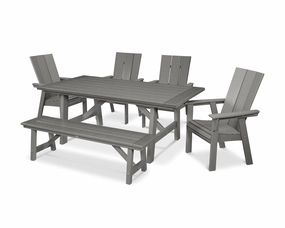 Modern Curveback Adirondack 6-Piece Rustic Farmhouse Dining Set with Benchoutdoor patio furniture set