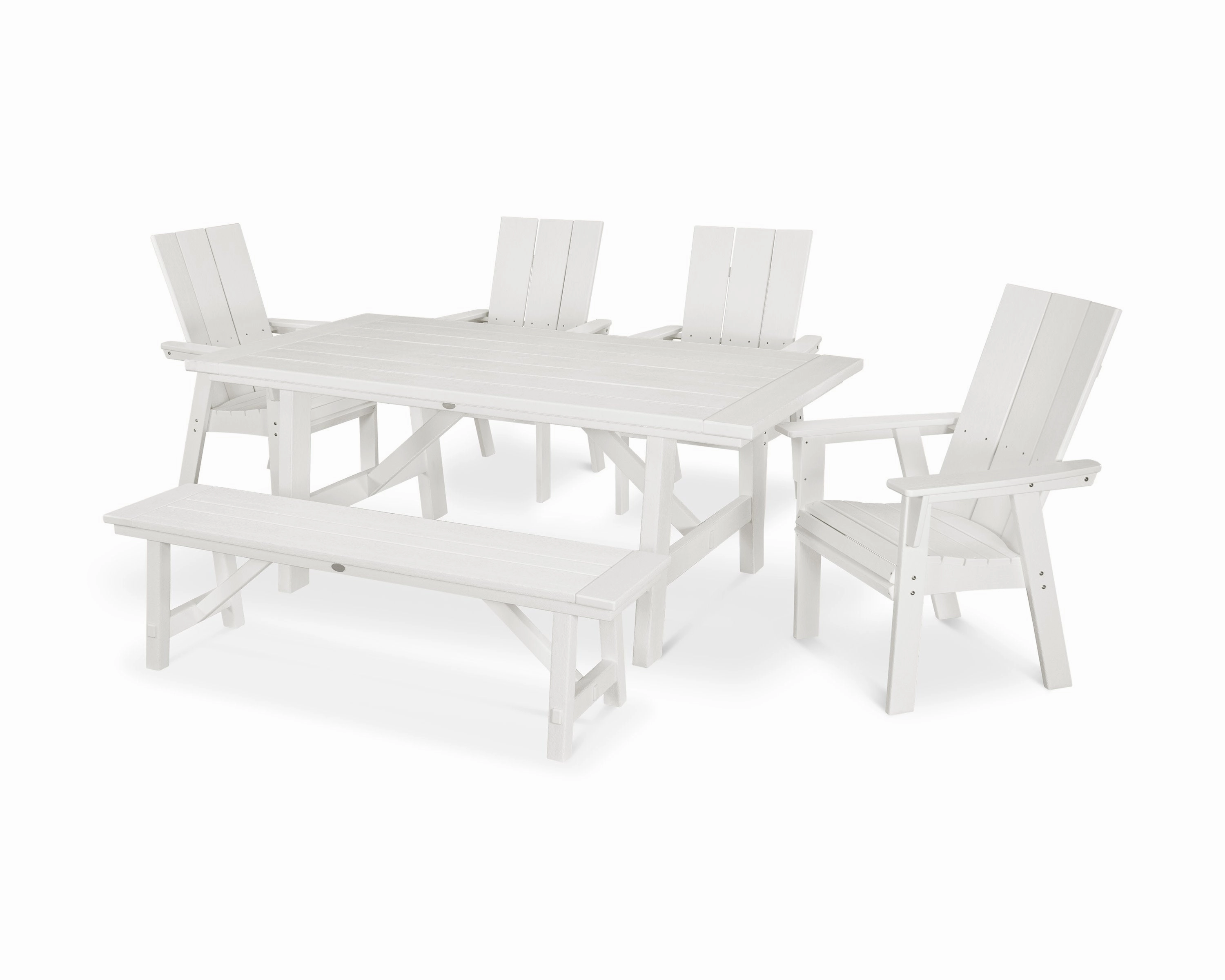 Modern Curveback Adirondack 6-Piece Rustic Farmhouse Dining Set with Bench