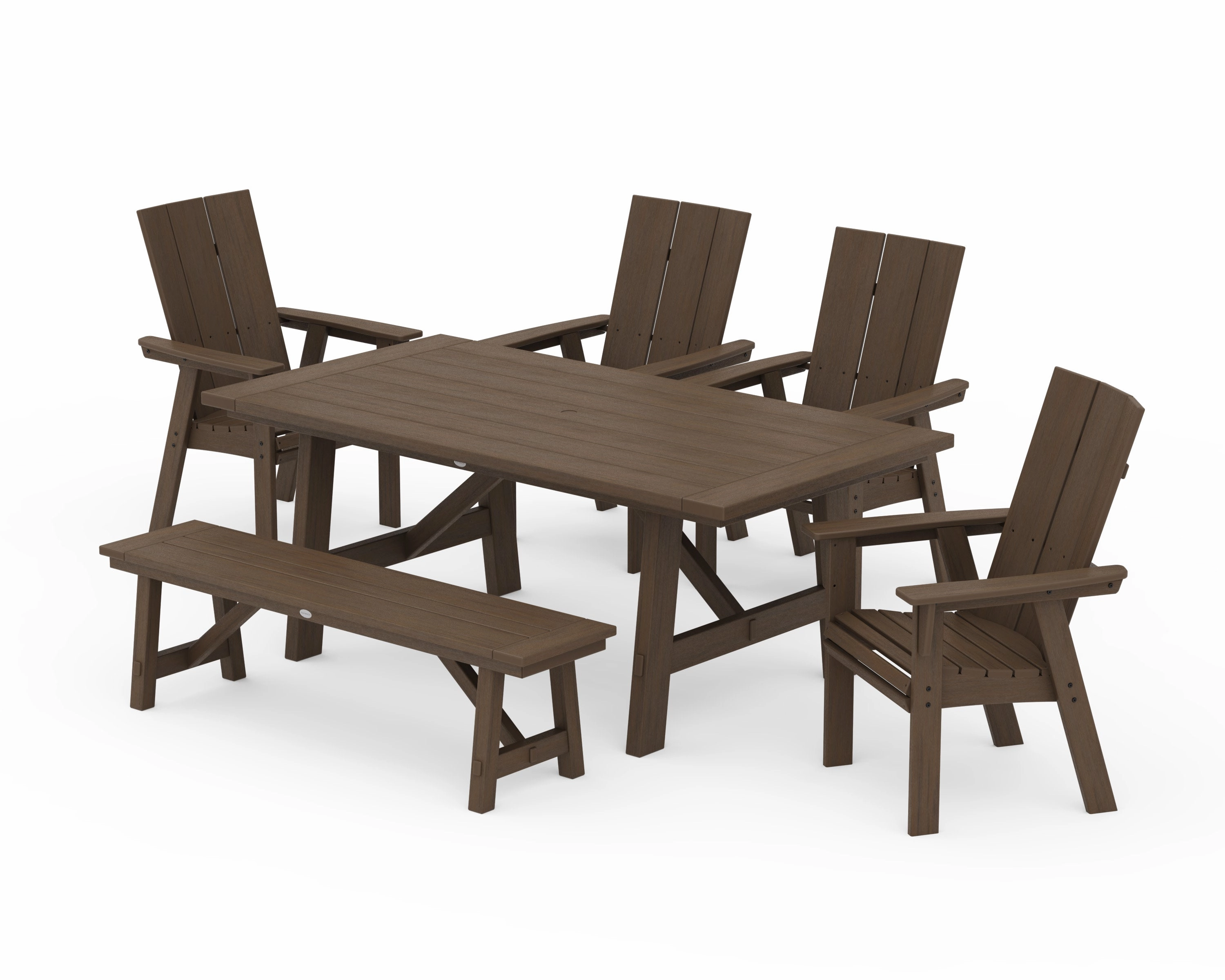 Modern Curveback Adirondack 6-Piece Rustic Farmhouse Dining Set with Bench