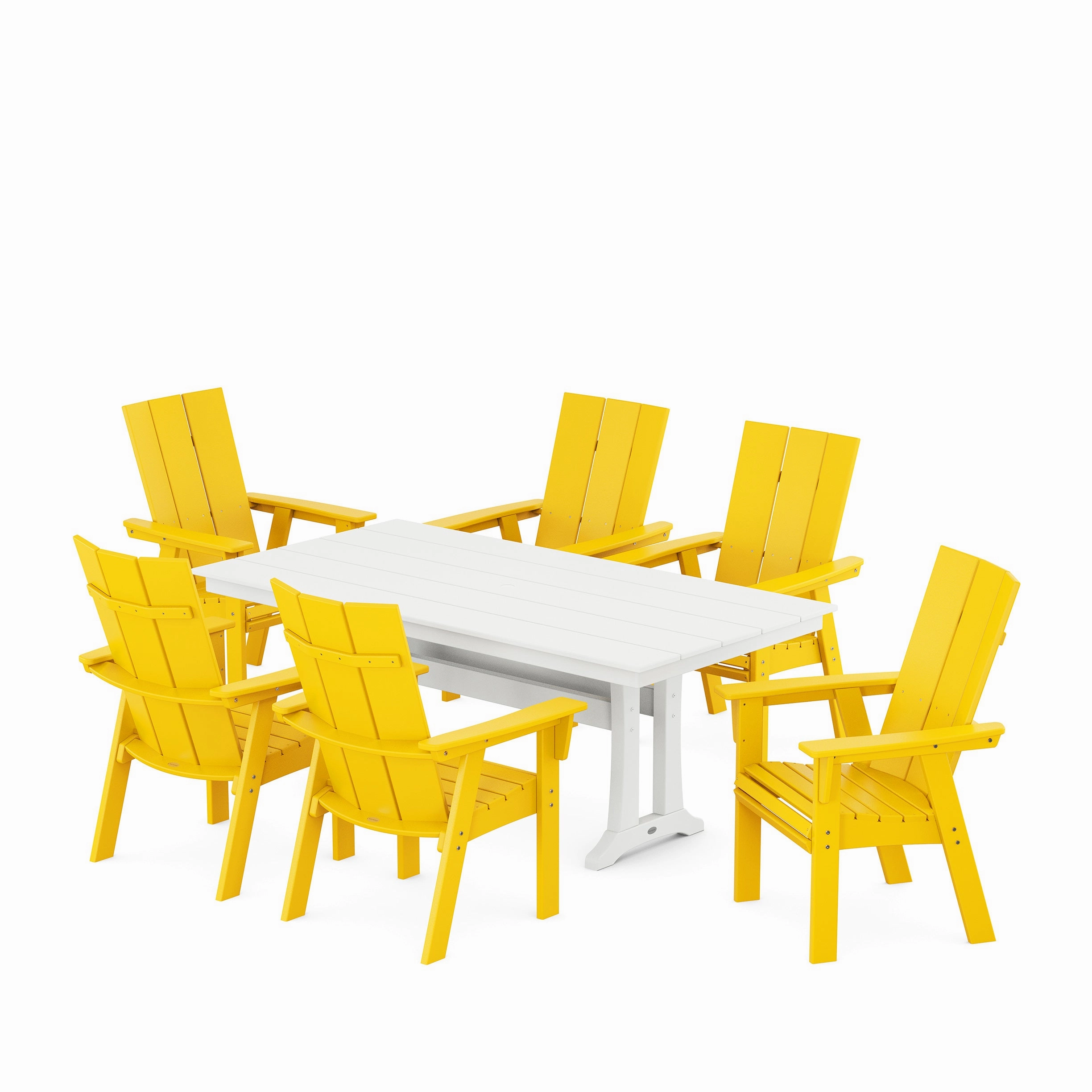 Modern Curveback Adirondack 7-Piece Farmhouse Dining Set with Trestle Legs